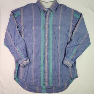 Vintage Chaps Ralph Lauren Mens Striped Western 90s Cowboy Button Up Shirt Large